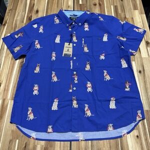 Chubbies‎ Shirt Mens 2XL Blue Geometric Friday Dog Print Button Up Beach NWT